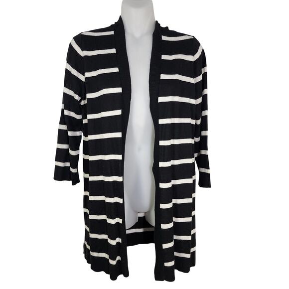 Chico's Cardigan Sweater Womens Size 0 Small Stripe Colorblock Long Open Front - Picture 1 of 11